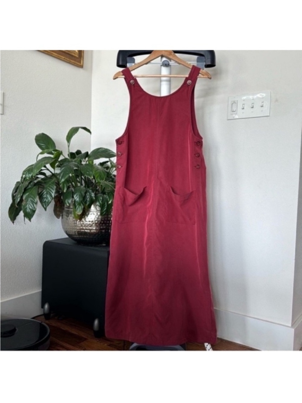 Vintage Women's Apron Jumper Maxi/Midi Dress Sz S Sleeveless Side Buttons